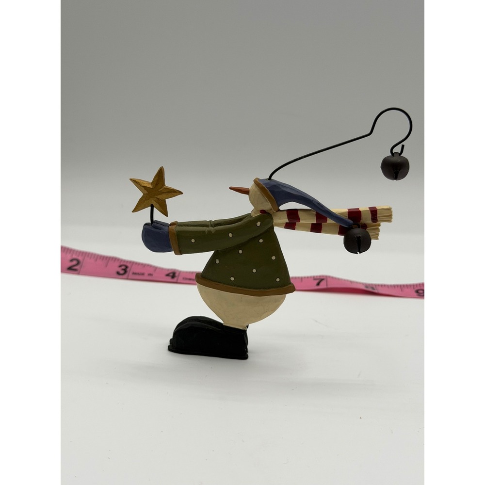 Williraye Studio Folk Art Snowman Figurine Christmas Star Bells WW2416 - Picture 2 of 3